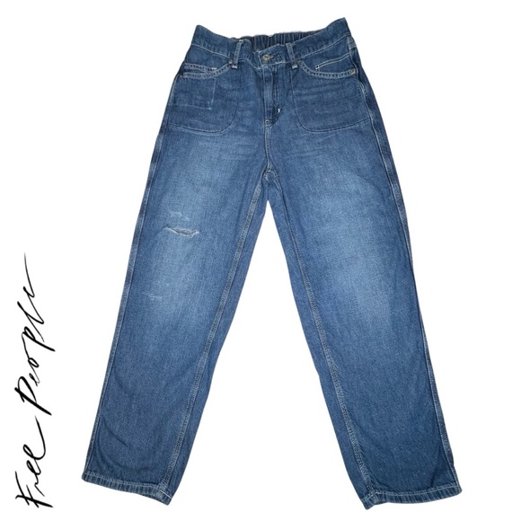 ❌SOLD❌ Free People Chloe Baby Barrel Jeans High Waist Straight Leg Blue Small S - Picture 17 of 17